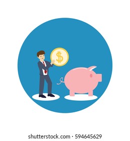 Businessman with the piggy bank : Business concept flat design vector illustration