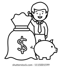businessman with piggy savings and money sack