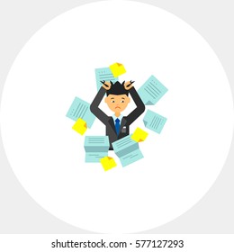 Businessman in Pile of Office Papers Icon