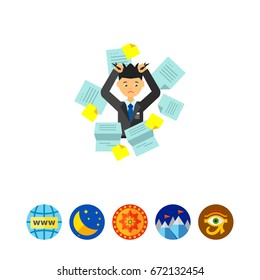 Businessman in Pile of Office Papers Icon