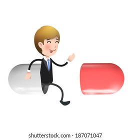 Businessman with pill over isolated white background