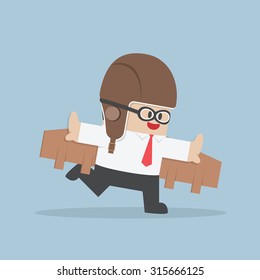 Businessman with pilot goggles and toy wings, VECTOR, EPS10