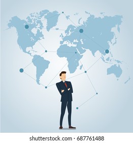 businessman with pin locations icon and map vector, business concept transportation 