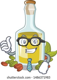 Businessman pistachio oil above tables cartoon wood