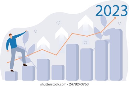 Businessman plan business growth and financial, increase of positive indicators in the year 2023 to increase business growth and an increase for growing up business