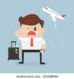 businessman plane missing the airplane. flat design. vector