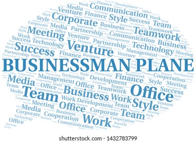 Businessman Plane word cloud. Collage made with text only.