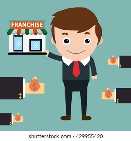 Businessman planing franchise business for sale.