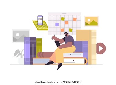 businessman planning day scheduling appointment in online calendar app agenda meeting plan time management