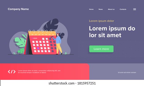 Businessman planning events, deadlines and agenda. Calendar, schedule, organization process flat vector illustration. Time management concept for banner, website design or landing web page