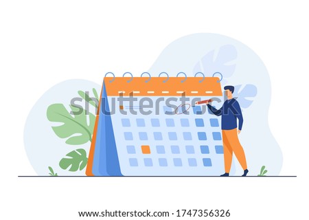 Businessman planning events, deadlines and agenda. Calendar, schedule, organization process flat vector illustration. Time management concept for banner, website design or landing web page