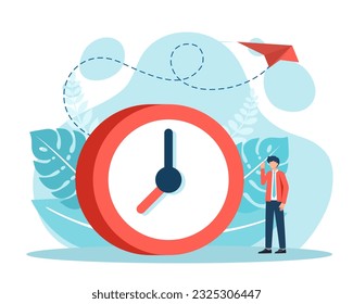 Businessman Planning on Time management and schedule concept. Business employee learning to big clock work plan. Vector illustration cartoon flat design.