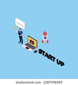 Businessman planning, prototyping and testing startup idea 3d isometric vector illustration concept for banner, website, landing page, ads, flyer template