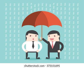 Businessman planning TAX like umbrella protect the rain. Flat design for business financial marketing banking advertisement office people life property stock fund in concept cartoon illustration.