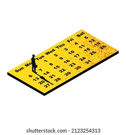 Businessman plans a month of work. Scheduling week. Labor month. Time planning concept. Job strategist development. Deadline for the project. Vector illustration minimal design