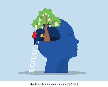 Businessman plant tree with light bulb on Big head human think growth mindset  concept vector