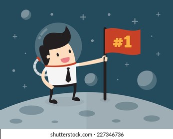 Businessman Planting Flag On Moon