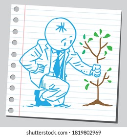 Businessman Planting Tree Sketch Style Drawing