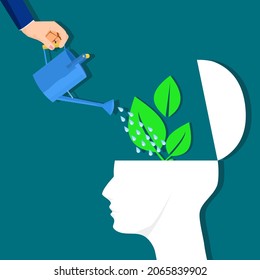 Businessman planting trees and human heads. growth of ideas