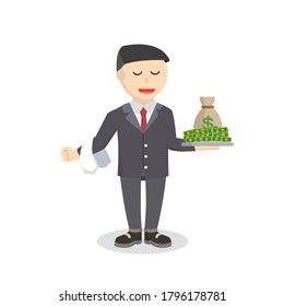 Businessman with Platter Of Money 