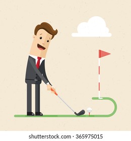 Businessman play golf.   Illustration,  vector EPS 10.