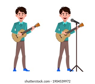 Businessman playing guitar and signing song