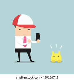 Businessman playing smartphone. vector