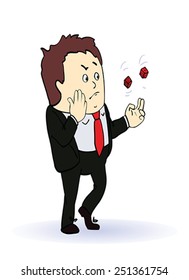 businessman playing in two red dice, concept illustration