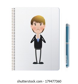 Businessman pleading on notebook over white background.