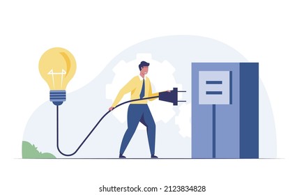 Businessman plug idea light bulb.