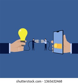 Businessman plug in idea to mobile earn money online