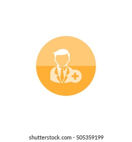 Businessman with plus sign icon in flat color circle style.