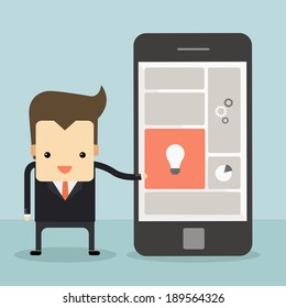 businessman point to smartphone vector