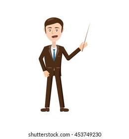 Businessman with pointer icon in cartoon style isolated on white background
