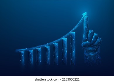 Businessman pointing arrow graph growth digital technology. Business and finance marketing plan for target. stock success with connect dots, lines and shapes. vector illustration low poly wireframe.