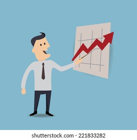 businessman pointing at arrow on a presentation board