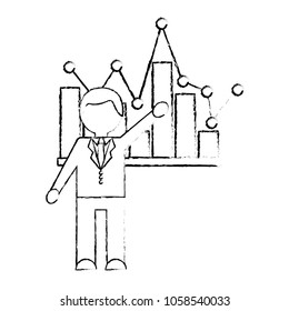 businessman pointing bar graph pointed line presentation