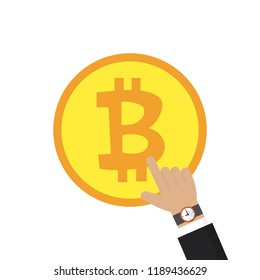 Businessman pointing at bitcoin icon vector illustration