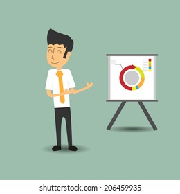 businessman pointing at a board at a presentation