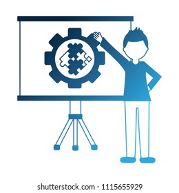 businessman pointing board with presentation diagram gear