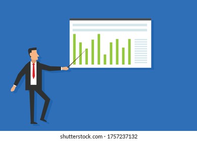 businessman pointing with business graph.Conceptual vector illustration in flat style design.Isolated on background.