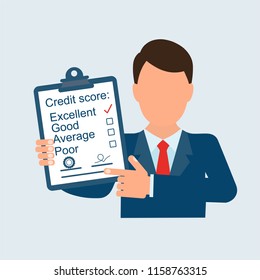 Businessman pointing at document. Сredit score .