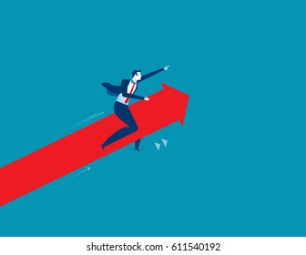 Businessman pointing and driving arrow upward. Concept success business illustration. Vector cartoon character and abstract