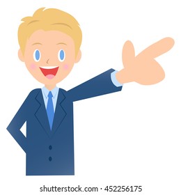Businessman pointing finger the front, male company employee of illustration material