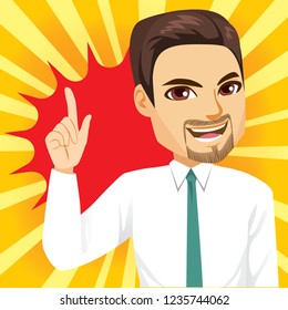 Businessman pointing up finger with pop style background