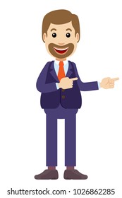 Businessman pointing, Full length portrait of Cartoon Businessman Character. Vector illustration