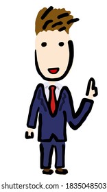 Businessman pointing up : Hand drawn vector illustration like woodblock print