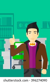Businessman pointing up with his forefinger.