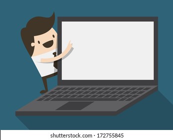 businessman pointing to laptop display