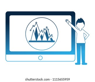 businessman pointing laptop with statistics diagram